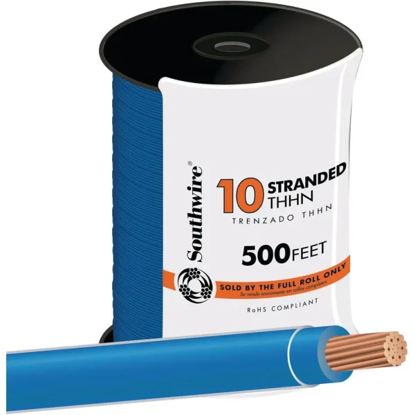 Southwire 500 Foot 10 AWG Blue Stranded THHN Wire