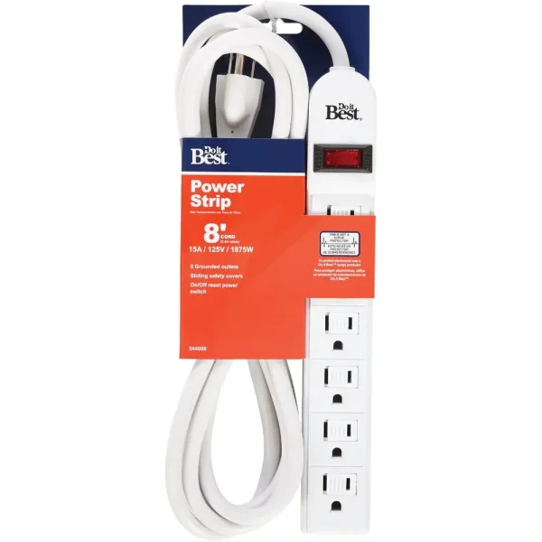 Do it Best White 6-Outlet Extra Reach Power Strip, 8 ft