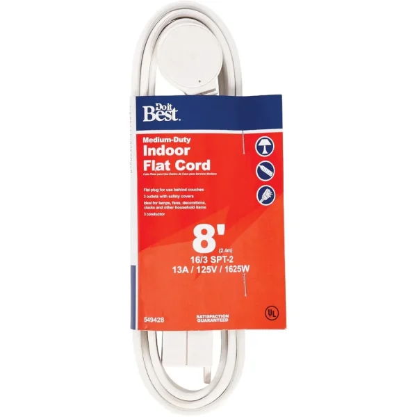 Do it Best White 16/2 Flat Plug Extension Cord, 8 ft