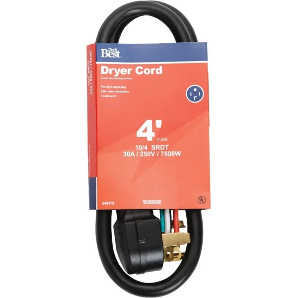 Do it Best Black 10/4 30A Dryer Cord, 4 ft