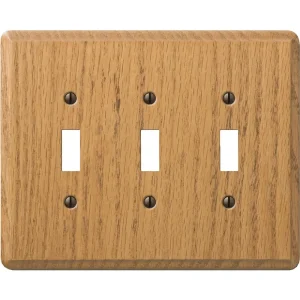 Amerelle Solid Oak 3-Gang Toggle Switch Wall Plate, Light Oak
