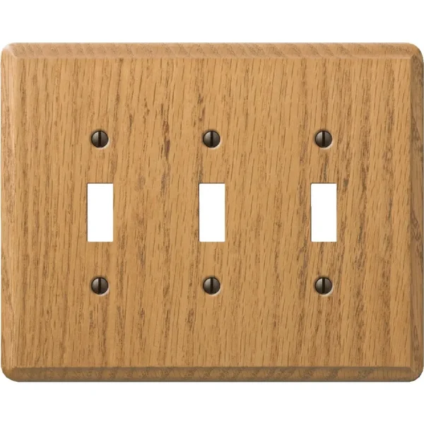 Amerelle Solid Oak 3-Gang Toggle Switch Wall Plate, Light Oak