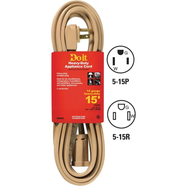 Do it Best Beige 14/3 15A Heavy-Duty Appliance Cord, 15 ft