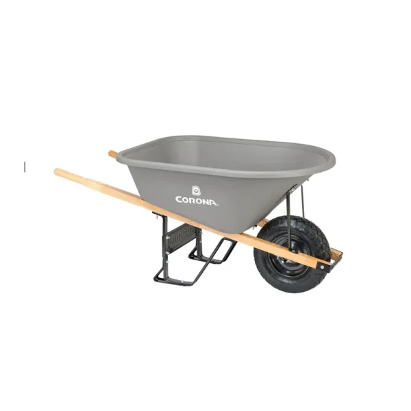 Corona 6 CU. FT. POLY WHEELBARROW, WOOD HANDLES, PNEUMATIC TIRE