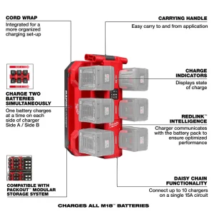 Milwaukee® M18™ 6-Bay Daisy Chain Rapid Charger - view 3