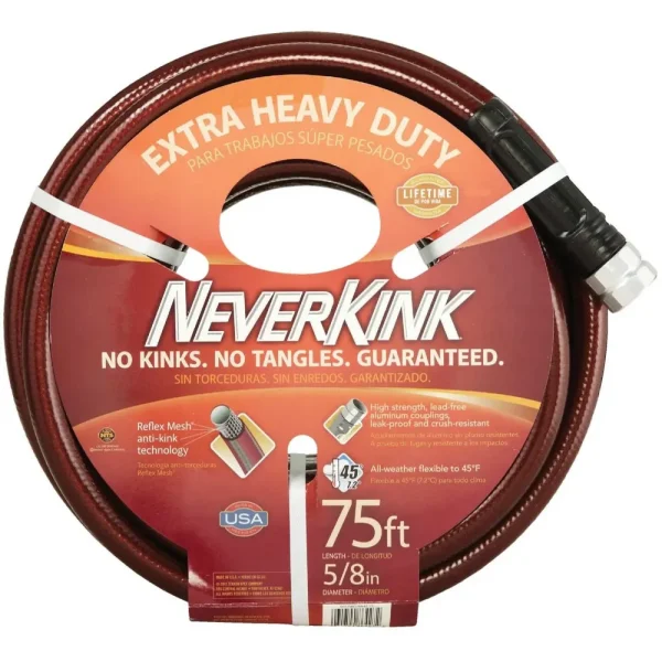 NeverKink Extra Heavy-Duty Burgundy Garden Hose, 75 ft