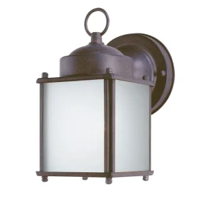 Westinghouse Sienna Steel with Frosted Glass 1 Light Dusk to Dawn Lantern Wall Sconce, 8.25 in
