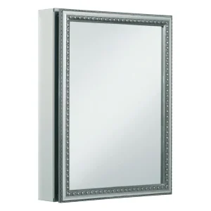 Kohler Aluminum Single Door Medicine Cabinet with Decorative Silver Framed Mirrored Door, 20X26 in