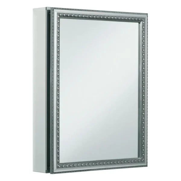 Kohler Aluminum Single Door Medicine Cabinet with Decorative Silver Framed Mirrored Door, 20X26 in