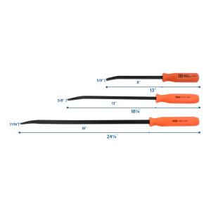 3 Piece Florescent Orange Handled Pry Bar Set with Black Oxide Blades - view 2