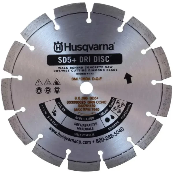 Husqvarna SD5+ Green Concrete Diamond Blade | 8″ x 0.095