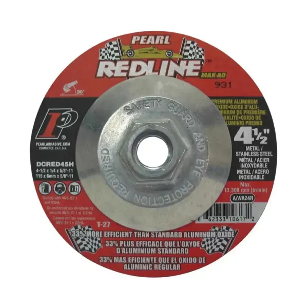 Pearl Abrasive 4 1/2″ Redline Depressed Center Grinding Wheels | 5/8″- 11