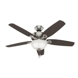 Hunter Builder Deluxe Nickel & Brazilian Cherry Ceiling Fan w/Light, 52″