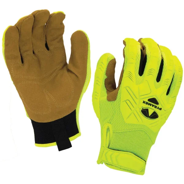 Pyramex® Hi-Viz Genuine Leather Palm Impact Gloves