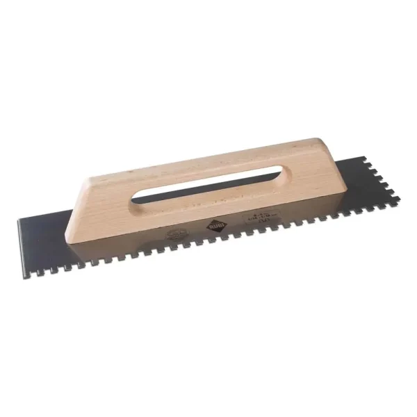 Rubi 19″ Closed Wooden Handle Trowel | 1/4″ x 1/4″