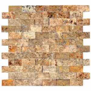 Interceramic Turkish Travertine 1″ x 2″ Autumn Leaves Split Face Mosaic 12″ x 12″ Sheet