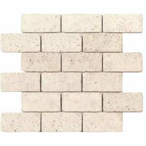 Interceramic Turkish Travertine 2″ x 4″ Autumn Leaves Tumbled / Unfilled Mosaic 12″ x 12″ Sheet