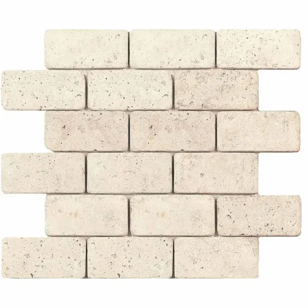 Interceramic Turkish Travertine 2″ x 4″ Autumn Leaves Tumbled / Unfilled Mosaic 12″ x 12″ Sheet