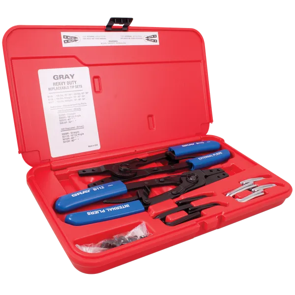 2 Piece Heavy Duty Retaining Ring Pliers Set Internal/External with Interchangeable Tips