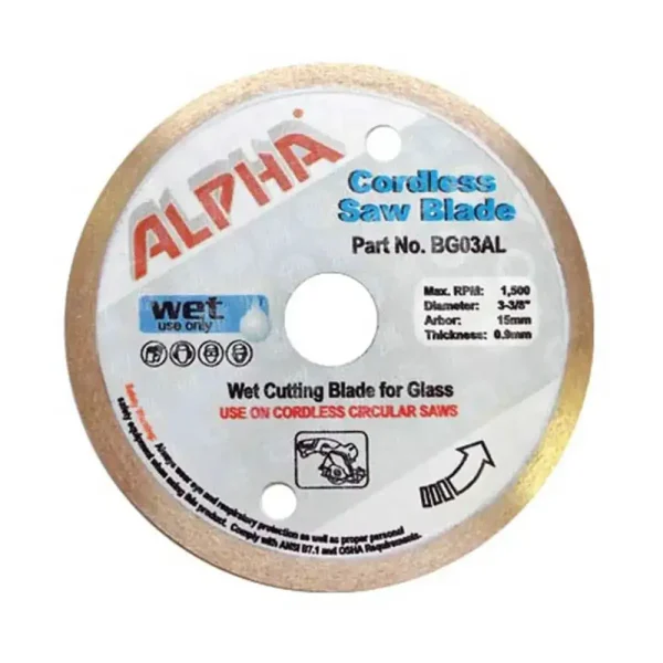 Alpha 3-3/8″ Wet Cordless Saw Blade for Glass