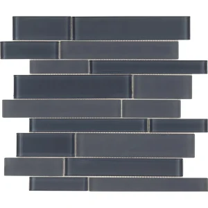 Interceramic Radiance Blue Mosaic Tile Linear Mixed Clear and Matte Finish 12″ x 12″ Sheet