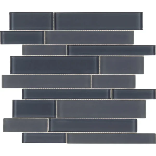 Interceramic Radiance Blue Mosaic Tile Linear Mixed Clear and Matte Finish 12″ x 12″ Sheet