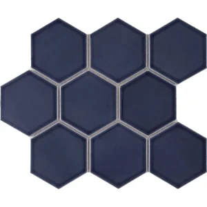 Interceramic Elegant Blue Mosaic Tile Hexagon Glossy 10 x 11″ Sheet