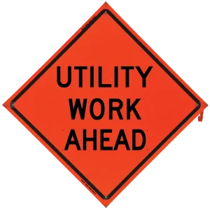 Bone Roll-Up “UTILITY WORK AHEAD” Sign – Vinyl, Non-Reflective