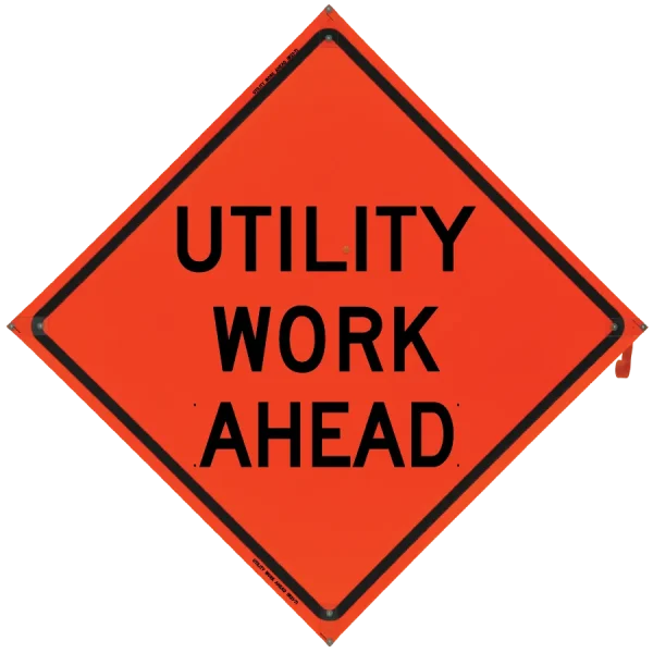 Bone Roll-Up “UTILITY WORK AHEAD” Sign – Vinyl, Non-Reflective