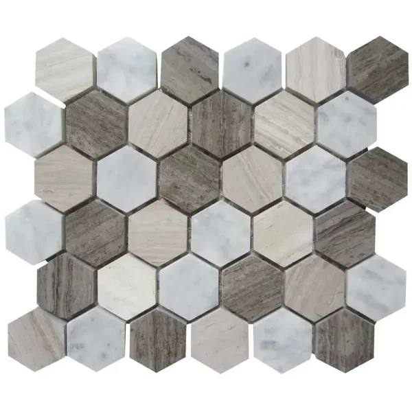 Interceramic Contemporary Marble Blend 2″ x 2″ Hexagon Mosaic Polished 12″ x 12″ Sheet