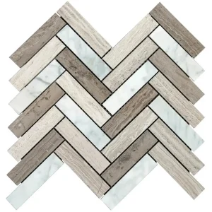 Interceramic Contemporary Marble Blend 1″ x 4″ Herringbone Mosaic Polished 12″ x 12″ Sheet