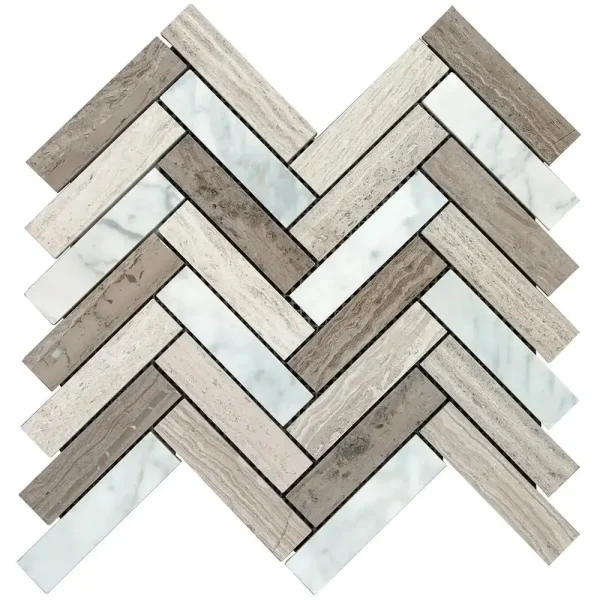 Interceramic Contemporary Marble Blend 1″ x 4″ Herringbone Mosaic Polished 12″ x 12″ Sheet