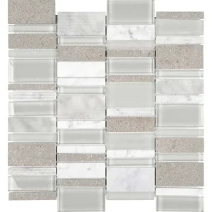 Interceramic Iridescent Gray Mosaic Tile Cascade Pattern 12″ x 12″ Sheet