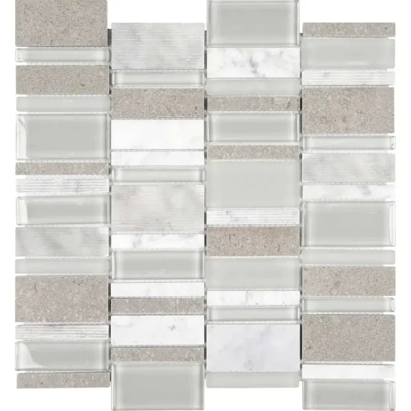 Interceramic Iridescent Gray Mosaic Tile Cascade Pattern 12″ x 12″ Sheet