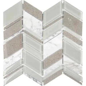 Interceramic Gray Mosaic Tile Glass Chevron Pattern 11″ x 12″ Sheet