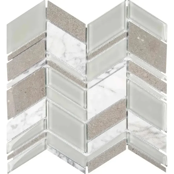 Interceramic Gray Mosaic Tile Glass Chevron Pattern 11″ x 12″ Sheet
