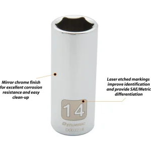 1/4″ Drive 6 Point Metric Deep Length Chrome Sockets - view 2