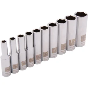 1/4″ Drive 10 Piece 6 Point, Deep SAE Socket Set, 3/16″ – 9/16″