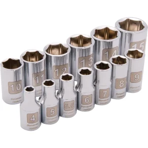 1/4″ Drive 13 Piece 6 Point, Standard Metric Socket Set, 4mm – 15mm