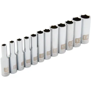 1/4″ Drive 12 Piece 6 Point, Deep Metric Socket Set, 4mm – 14mm