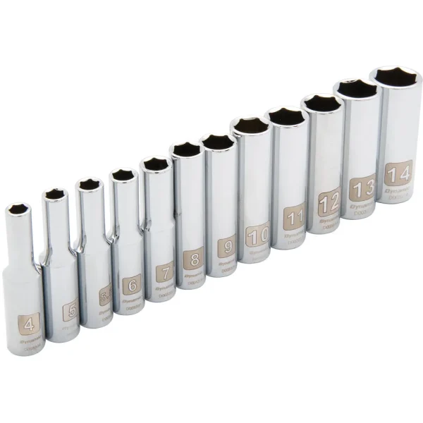 1/4″ Drive 12 Piece 6 Point, Deep Metric Socket Set, 4mm – 14mm