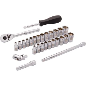 1/4″ Drive 28 Piece 6 Point, SAE/Metric Standard Socket Set, 3/16″ – 9/16″ , 4mm – 15mm