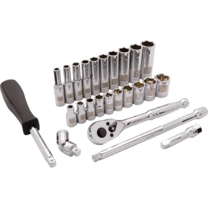 1/4″ Drive 25 Piece 6 Point, SAE Standard/Deep Socket Set, 3/16″ – 9/16″