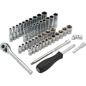 1/4″ Drive 47 Piece 6 Point, SAE/Metric Standard/Deep Socket Set, 3/16″ – 9/16″ , 4mm – 14mm