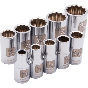1/4″ Drive 10 Piece 12 Point, Standard SAE Socket Set, 3/16″ – 9/16″