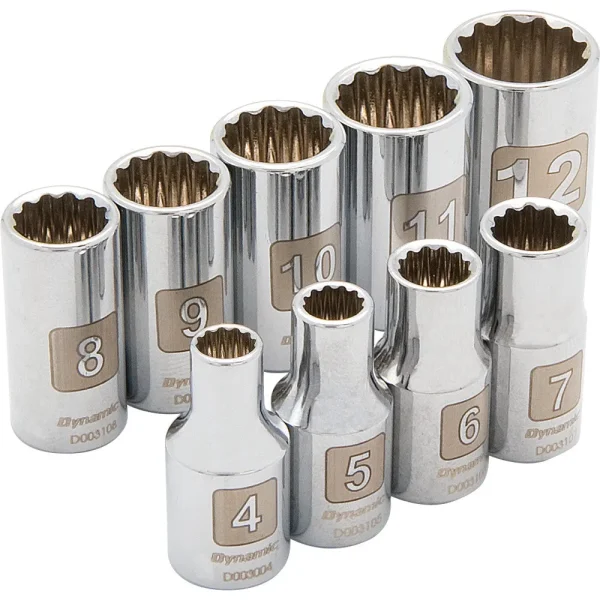 1/4″ Drive 9 Piece 12 Point, Standard Metric Socket Set, 4mm – 12mm