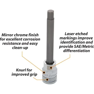 3/8″ Drive Metric Hex Head Long length Chrome Bit Sockets - view 2