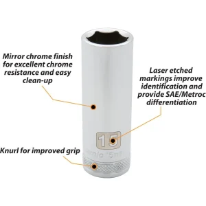 3/8″ Drive 6 Point Metric, Deep Length, Chrome Sockets - view 2