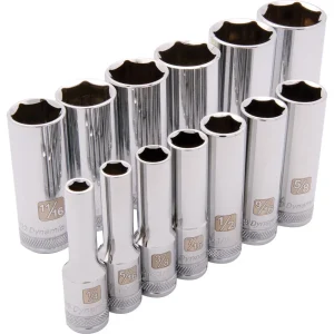 3/8″ Drive 13 Piece 6 Point, Deep SAE Socket Set, 1/4″ – 1″