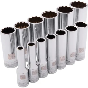 3/8″ Drive 13 Piece 12 Point, Deep SAE Socket Set, 1/4″ – 1″